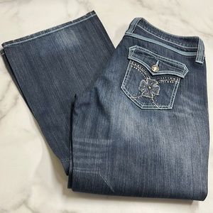 Wrangler Rock 47 Ultra Low Rise Boot Cut Wide Leg Flap Pocket Denim Jeans 9 x 32